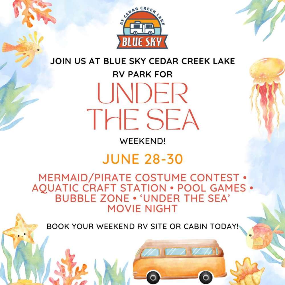 blue sky cedar creek lake under the sea weekend camping 2024