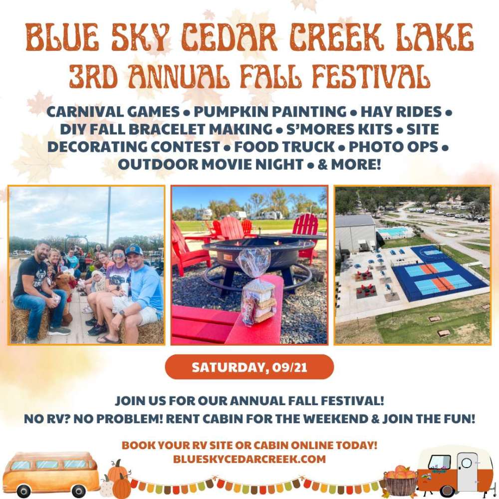 fall camping in texas at blue sky cedar creek lake rv park